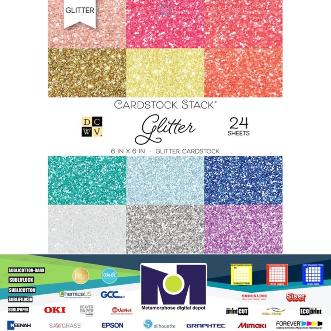 DCWV®️ MAT STACK DCWV 6"x6" SINGLE-SIDED SPECIALTY GLITTER 24 Sh PS-005-00556